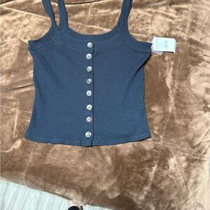 NWT woman’s size medium Free People Black Ribbed Button Crop Top